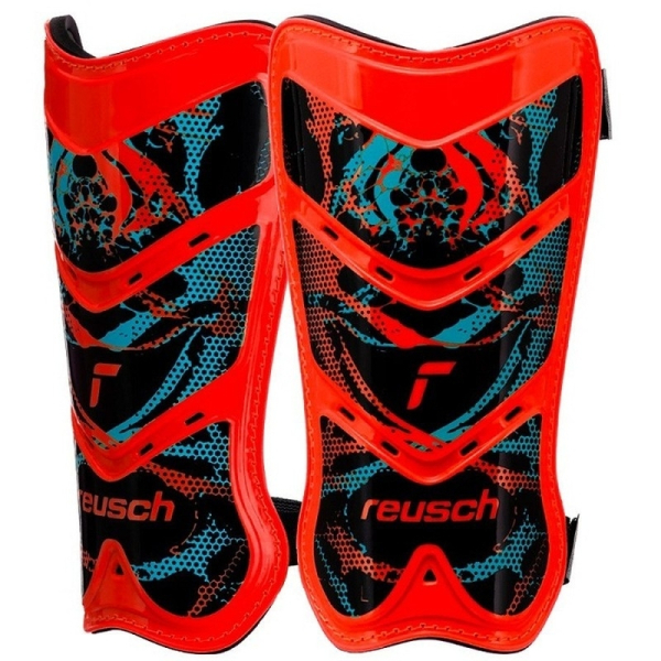 Reusch Shinguard Attakt Lite jalkapallosuoja, koko S, väri punainen-musta-sininen